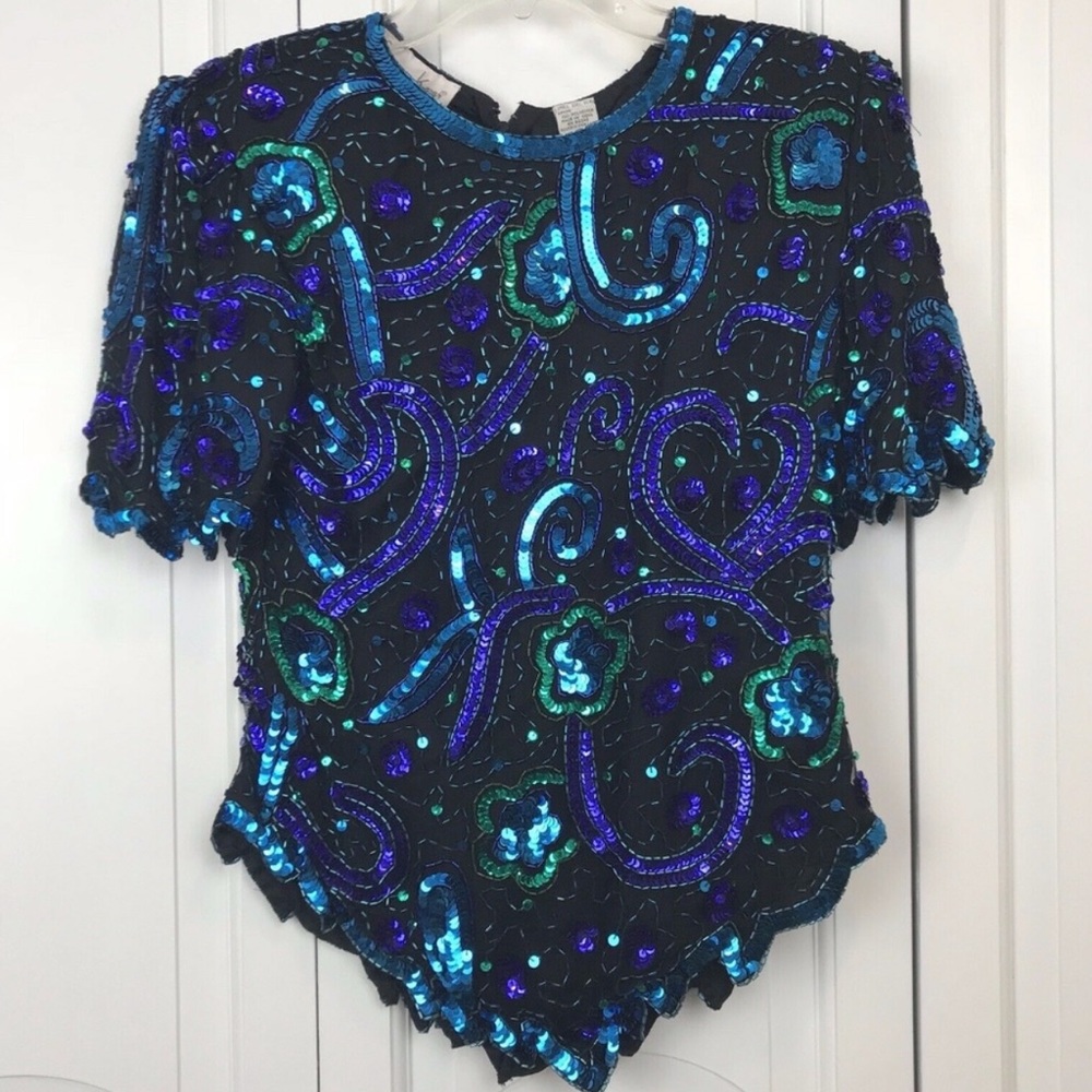 Lawrence Kazar sequin/silk top